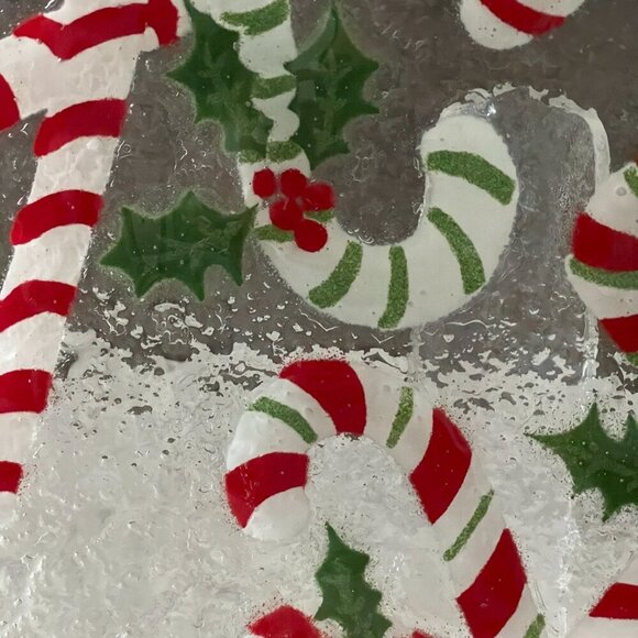 Vintage Anne C Ross Signed Red Green Candy Canes Fused Glass 10" Round Plate - Picture 3 of 5